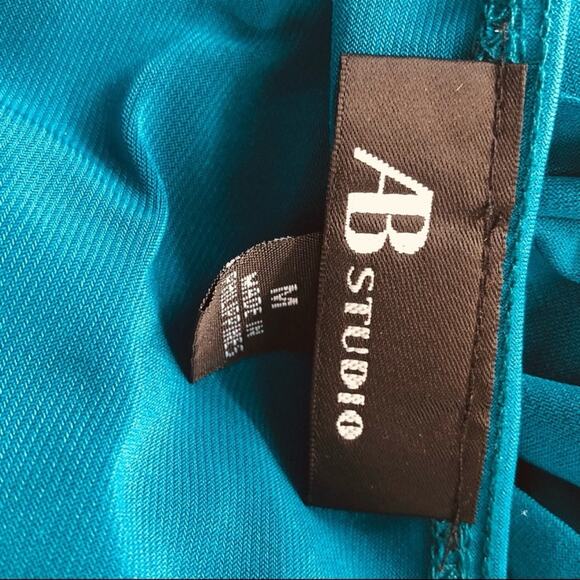 AB Studio Faux Wrap Dress Cap Sleeve Fitted Teal Midi Size Medium - Picture 5 of 12